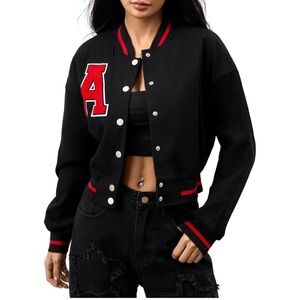 Women's Varsity Bomber Jackets Letter Graphic Casual Oversize L